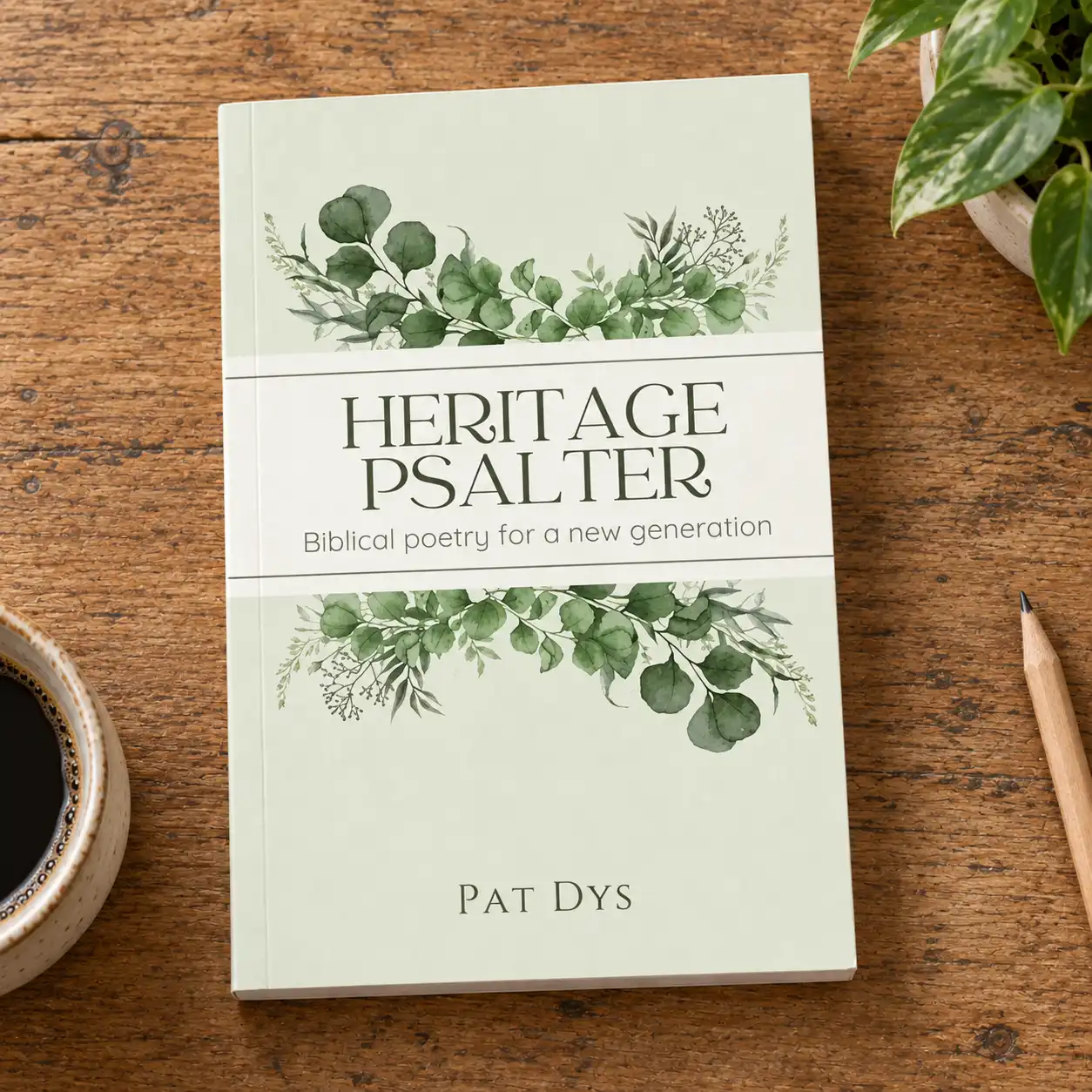 Heritage Psalter paperback on a wooden table with quiet reading essentials